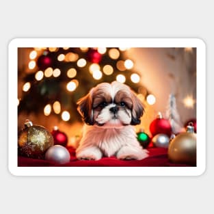 Tiny Shih Tzu Christmas Puppy Sticker